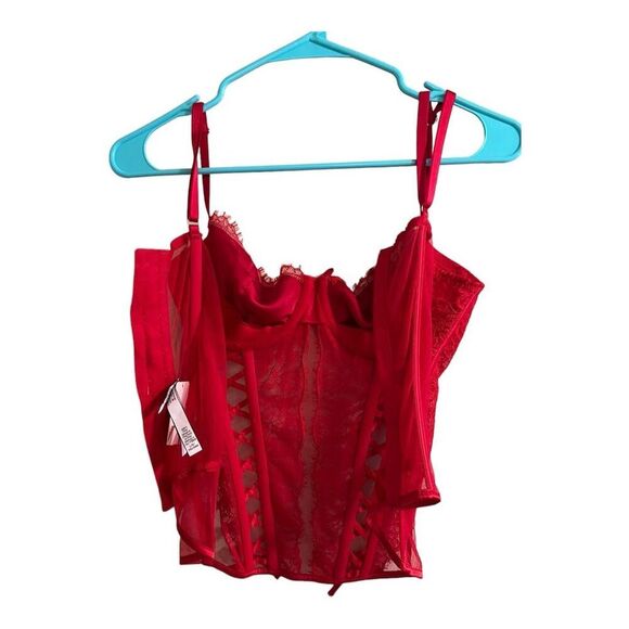 Victoria's Secret Red Lace-Up Corset Top Size M Women's Lace Detailing - Picture 5 of 6